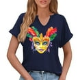 thumbnail image 5 of Craaazy Mardi Gras Shirts for Women Short Sleeve Casual Carnival Printed V-neck T-shirts Gifts, 5 of 6