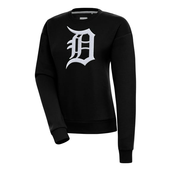 Women's Antigua  Black Detroit Tigers Victory Chenille Pullover Sweatshirt