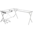 thumbnail image 1 of ACME Demas Glass Top L-Shaped Computer Desk with Holder in Clear and White, 1 of 7