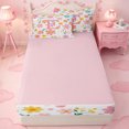 thumbnail image 4 of meiyoeat Cute Flower Pattern Zipper Twin Comforter Sets with Fitted Sheet and 2 Pillowcases For Girls,Cartoon Blossom Alphabet E Art Zipper Bedding Set For Kids,pink Reversible,4 Pieces, 4 of 7