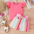 thumbnail image 2 of PatPat Toddler Girls Outfits Baby Little Girl Clothes Sets 2pcs Sweet Girly Flutter Sleeve Top and Stripe Belted Shorts Set for Gift, Hot Pink, 3-4T, 2 of 6