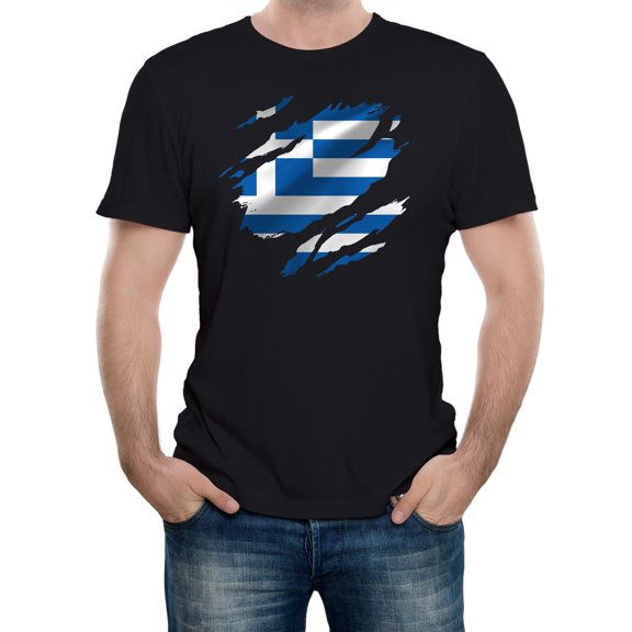 Reality Glitch Torn Greece Flag T-Shirt – Patriotic Greek Pride Tee for Men