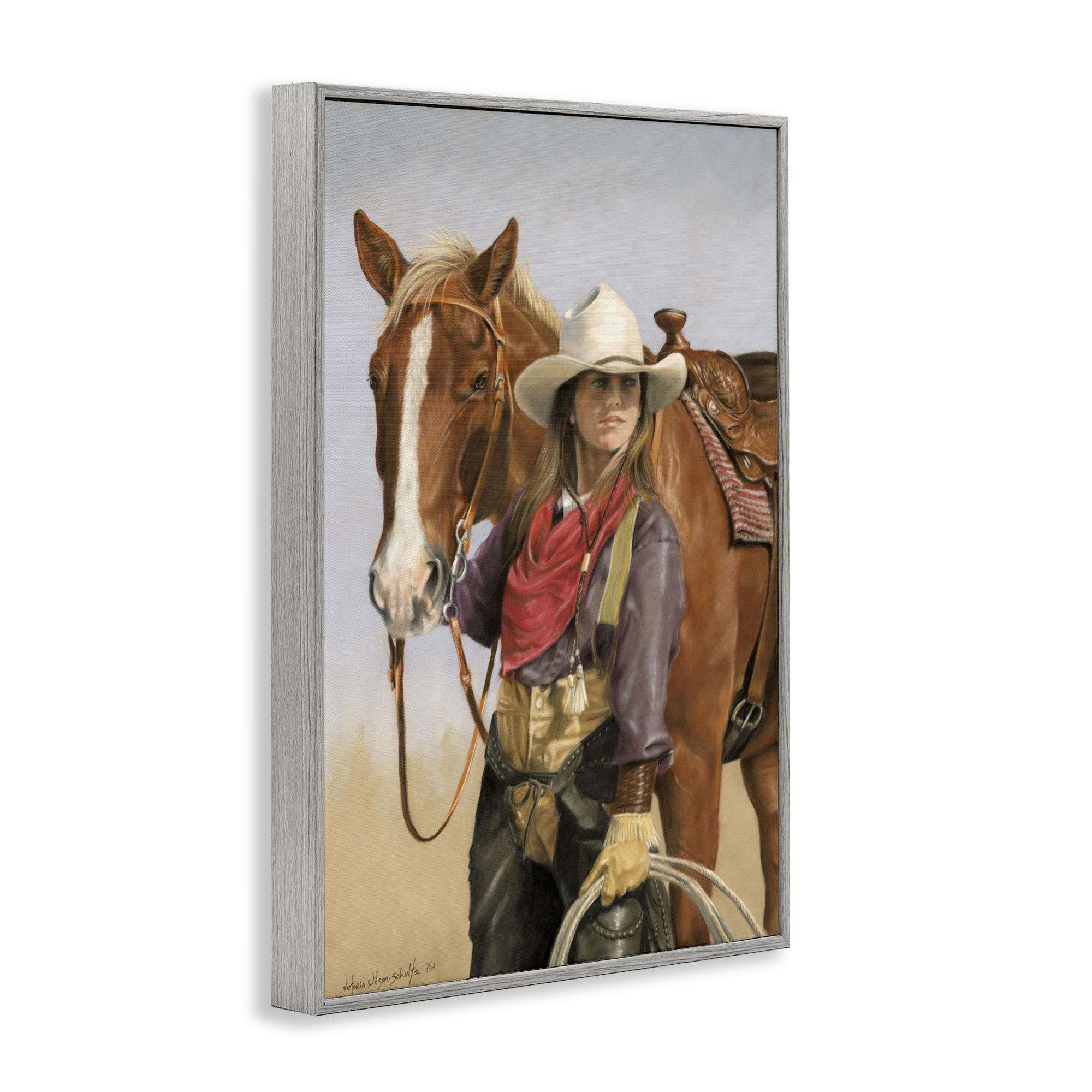 Stupell Industries Powerful Female Cowgirl Animals & Insects Painting Gray Framed Art Print Wall Art, 20 x 30