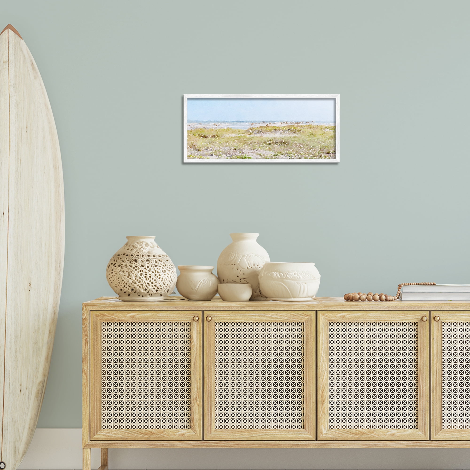 Stupell Industries Eastern Beach Grass Landscape Painting White Framed Art Print Wall Art, 24 x 10