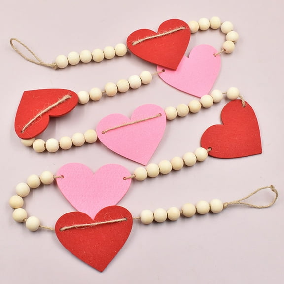 UNOMOR Valentine Wood Bead Valentines Bead Garland Pink Rustic Decoration 1Pack