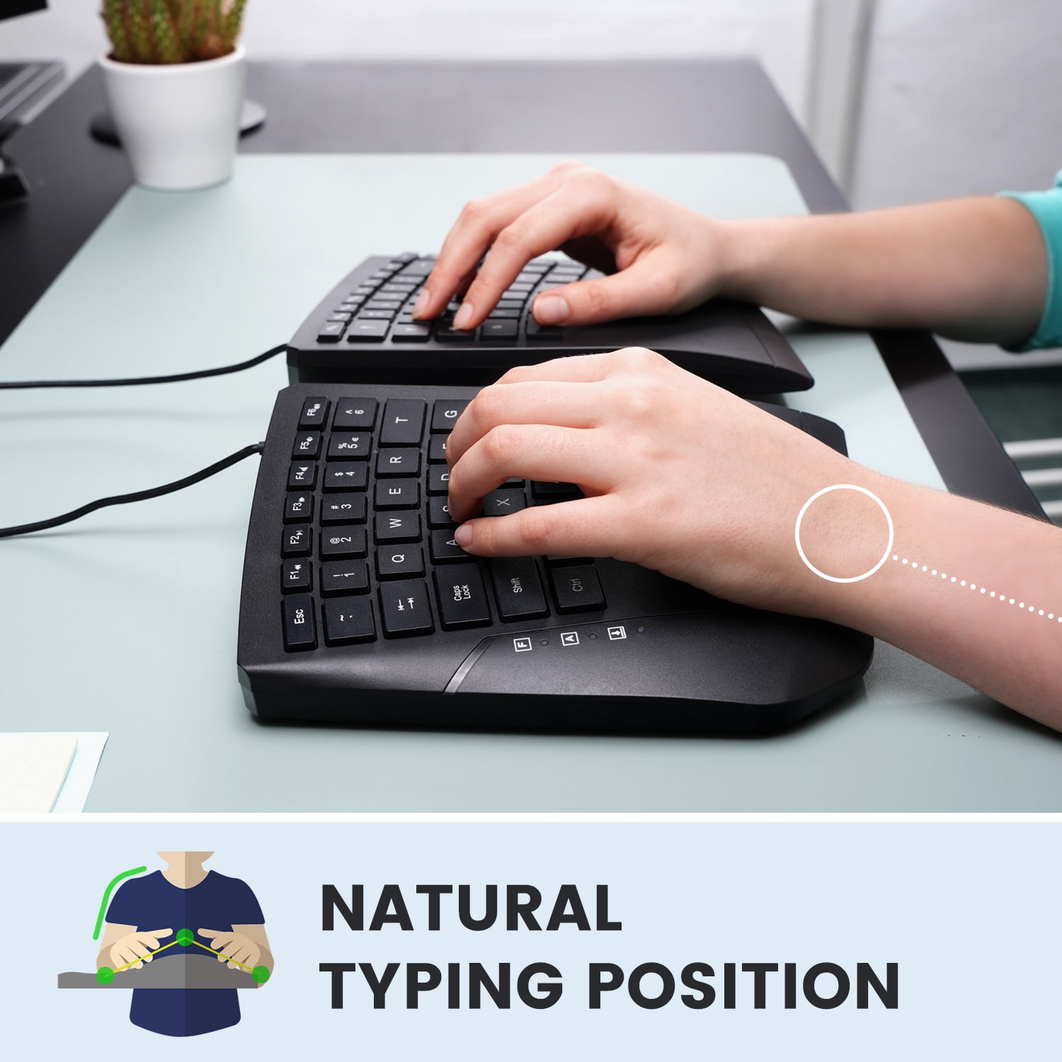 Perixx PERIBOARD-524B US, [Firmware Updated] Wired Ergonomic Split Keyboard - Adjustable Tilt Angle - Low Profile Membrane Keys - Black - US English