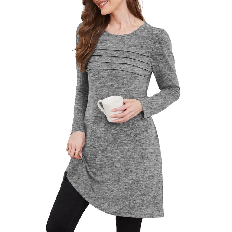 LSLJS Long Sleeve Mini Dress for Women Crewneck Flod Dresses Fashion Solid  Color Fall Casual Dresses with Pockets, S-2XL - Walmart.com