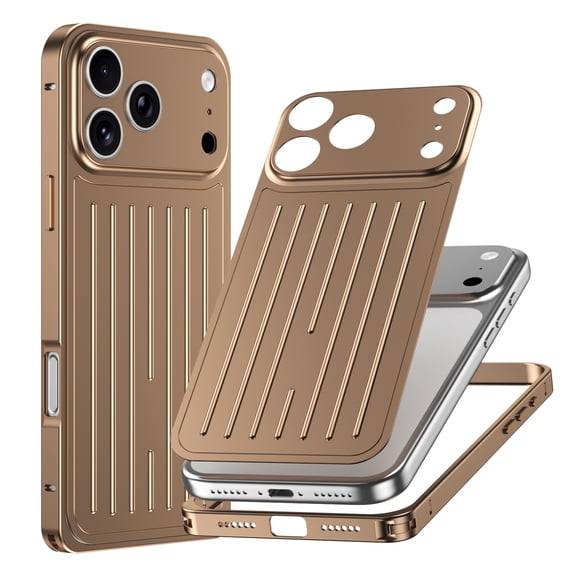 For iPhone 16 Pro Max Phone Case,2-in-1 Metal Back Bumper,Ultra Slim Shockproof Anti-fall Drop Protection,Anti-Scratch Lightweight Non-slip Durable Rugged Thin Fit Phone Case Cover,Desert Gold