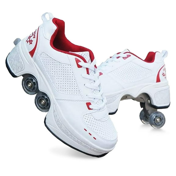 Roller Skate Shoes for Women,Double Row Deform Wheel Roller Skates,Sneakers with Wheels for Girls Boys