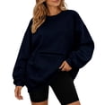 thumbnail image 2 of Hurxie Plus Size Sweatshirts for Women Oversiezd Long Sleeve Shirts Dressy Crewneck Trendy with Zipper Pockets Pullover Tops Navy,M, 2 of 7