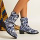 thumbnail image 5 of NECHOLOGY Botas Mujer Adulto Femenino Zapatos Botines de mujer Casual Vintage Vaquero Estampado Empalme Tacón Grueso Media Punta Puntiaguda Botas Occidentales De Tamaño Botas Al Tobillo (Blue, 7.5), 5 of 7