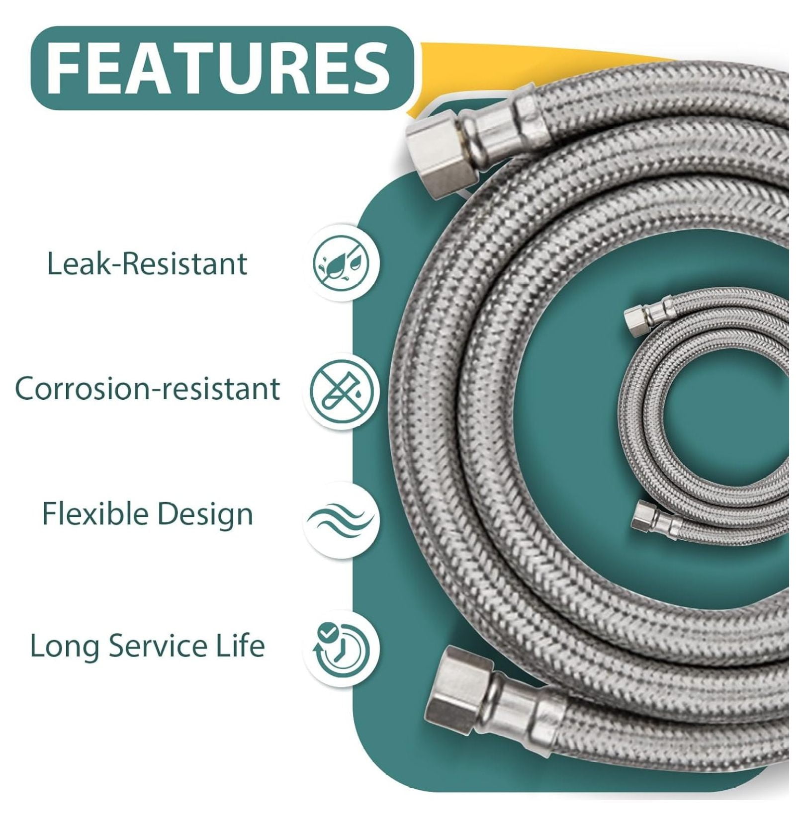 2-PACK 6 FT Stainless Steel Dishwasher Hose Supply Line with Compression Connection, Dishwasher Installation Kit