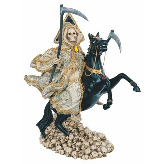 FC Design 13"H Santa Muerte with Money Robe Riding Black Horse Statue Our Lady of the Holy Death Holy Figurine Religious Decoration
