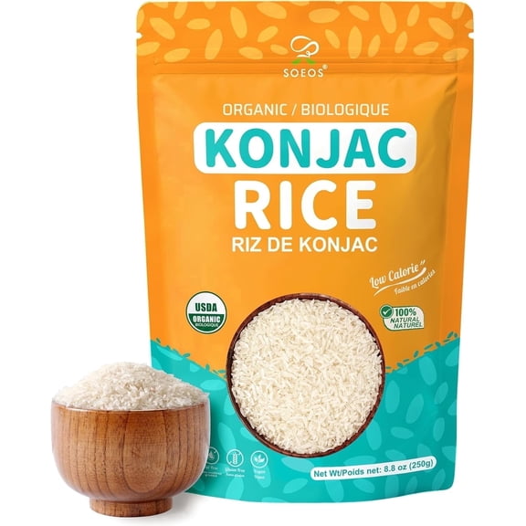 Soeos Organic Konjac Rice, 8.8oz (250g) Each), Plant-Based, Quick-Cooking Rice Alternative, Pantry Staple for Stir-Fries, Soups & More