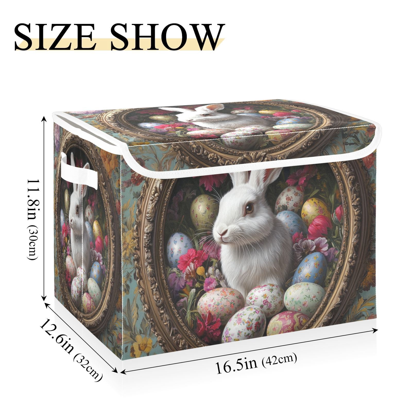 Rabbit Easter Eggs Storage Basket for Shelves Foldable Container Organizer for Organizing Toys Clothes Books with Handles