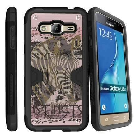 Samsung Galaxy J3, Galaxy Sky Dual Layer Shock Resistant MAX DEFENSE Heavy Duty Case with Built In Kickstand - Pink Zebra Instinct