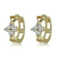 thumbnail image 6 of AVORA 14K Yellow Gold Small Flower with Heart Simulated Diamond CZ Huggie Earrings, 6 of 6