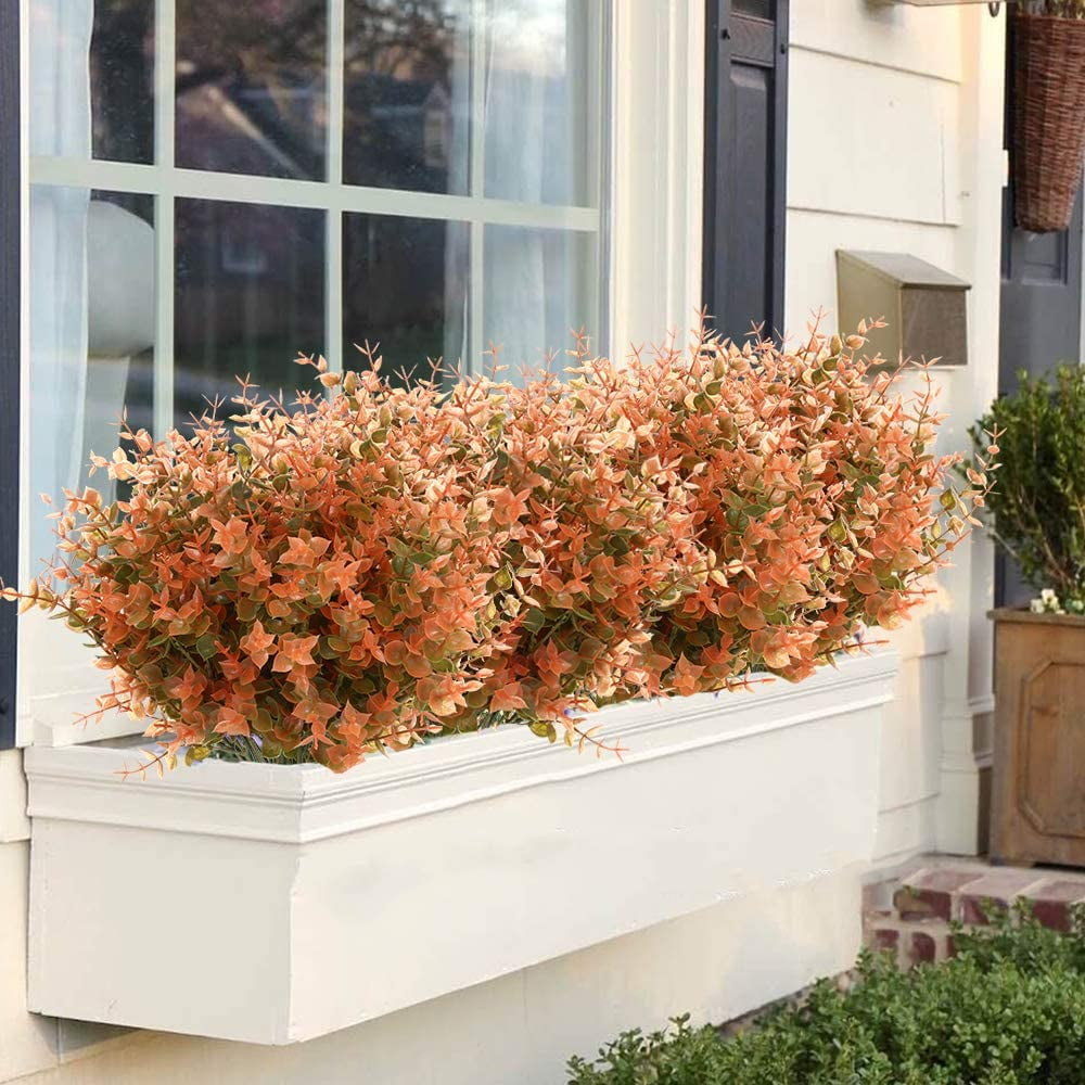 Morttic 6 Bundles Artificial Fall Boxwood No Fade Faux Autumn Plants, Fake Indoor Outdoor Greenery for Thanksgiving Christmas Wedding Party Home Garden Fireplace Decor (Green Brown)