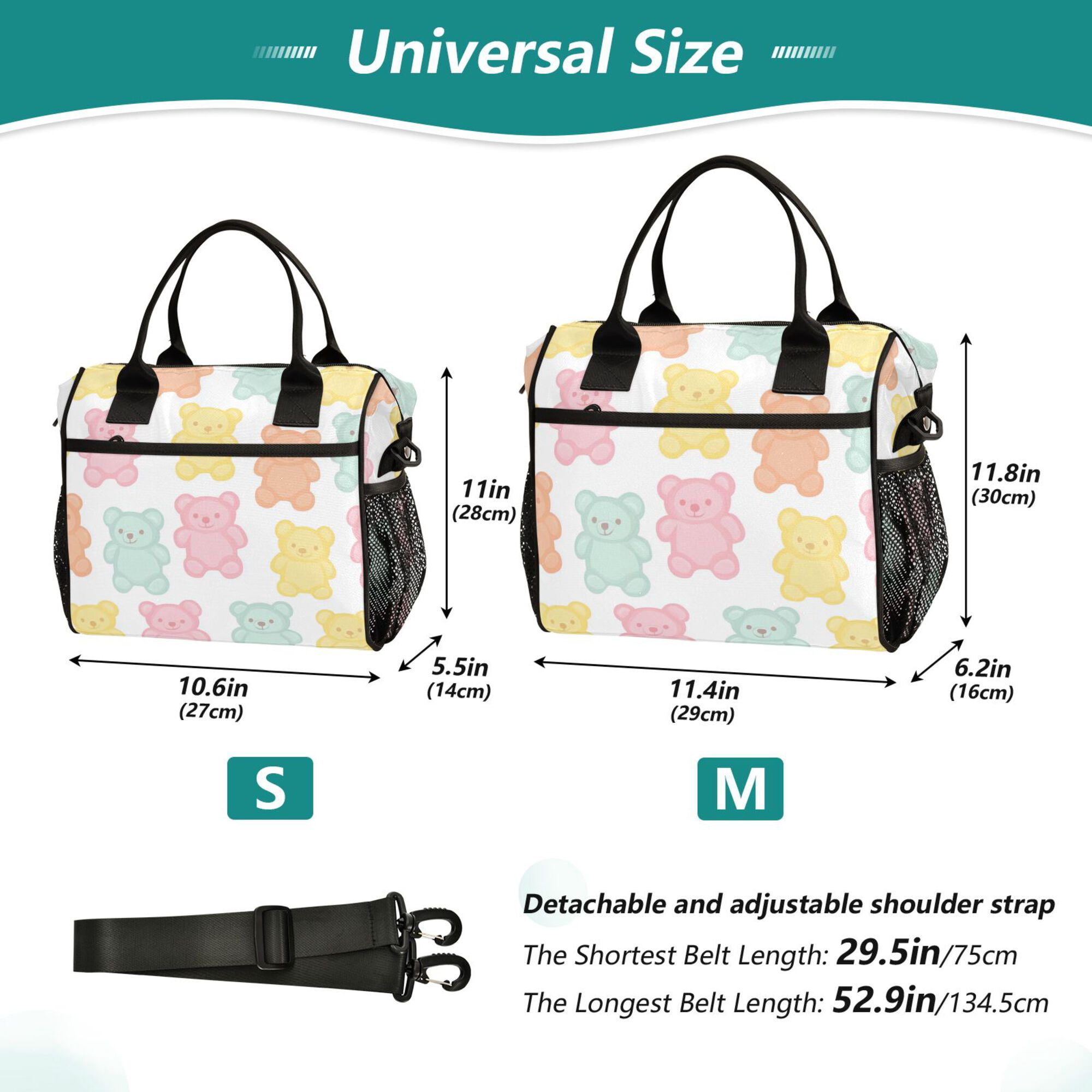 FORMRS Insulated Lunch Bag Unisex Large Capacity with Shoulder Strap, Cute Gummy Bears Pattern