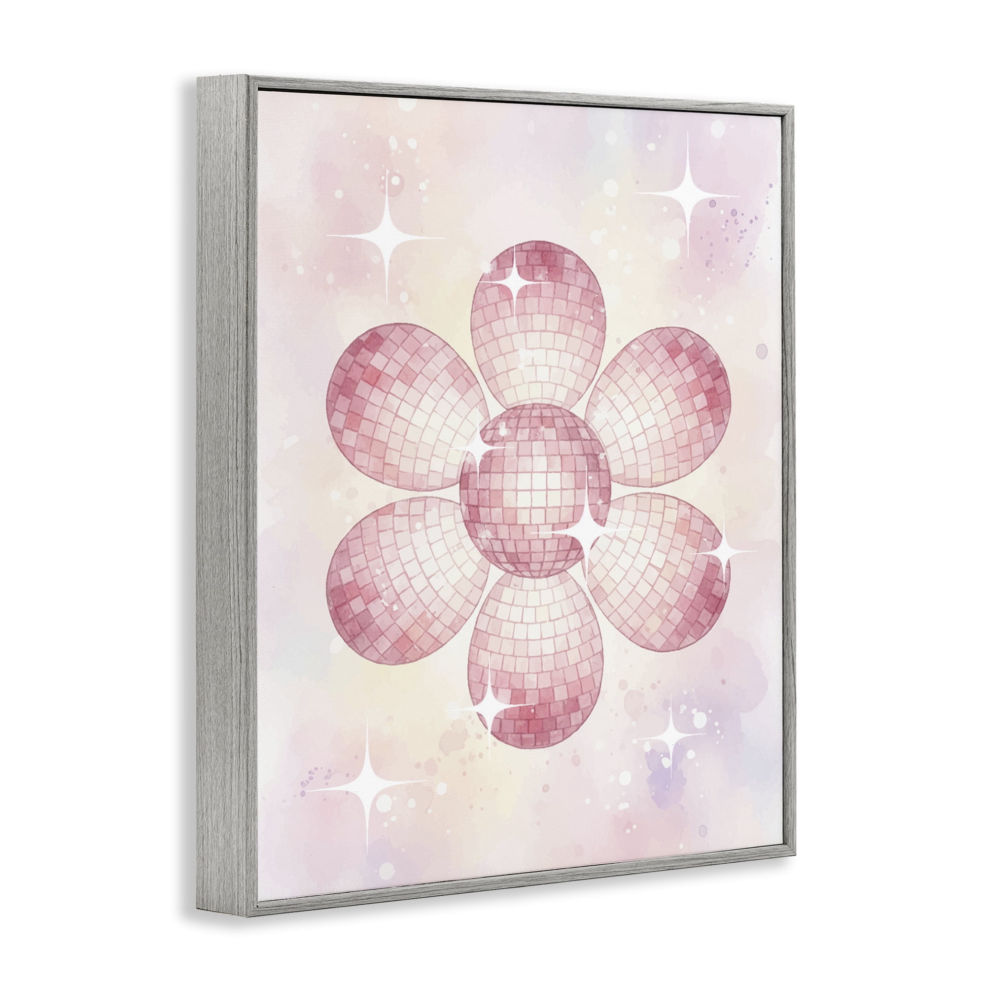 Stupell Industries Dreamy Pink Disco Ball Flower Gray Framed Giclee Art, design by Lil' Rue