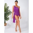 thumbnail image 5 of inlzdz Womens Latin Tango Dance Dress Asymmetrical Shoulder Tassel Ballroom Performance Bodysuit Purple XL, 5 of 7