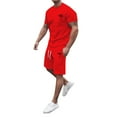 thumbnail image 3 of 2024 Men's Summer Tracksuit Plus Size Short Sleeve Athletic Suit Casual Color Block Drawstring Waist Tracksuit Set Haptic Suits Men's Suits Regular Fit Long Suit Jacket Men Men Short Suit Mens Tall, 3 of 3