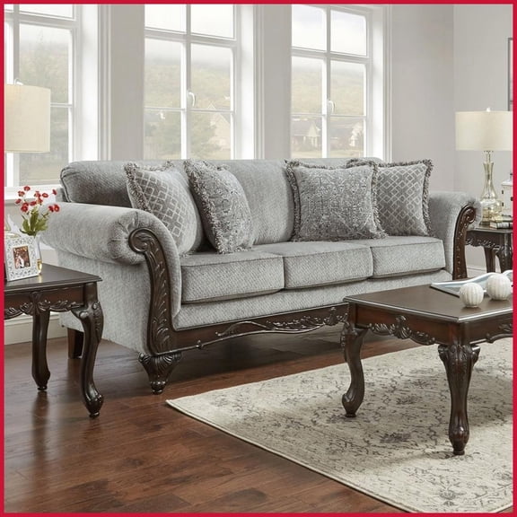 American Style Chenille Sofa with Carved Wood Frame – Perfect for Living Room by Hernen