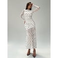 thumbnail image 3 of Black And White Polka Dot Ruched Mesh Long Sleeve Maxi Dress With Pleated Waist, 3 of 8