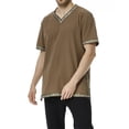 thumbnail image 5 of Short Sleeve Renaissance Top, V Neck Medieval Renaissance Tunic Top, Decorative Trim Short Sleeve Viking Peasant Cosplay Shirt for Adult Larp Halloween Party,Earth Tone Casual Historical Top, Brown M, 5 of 5