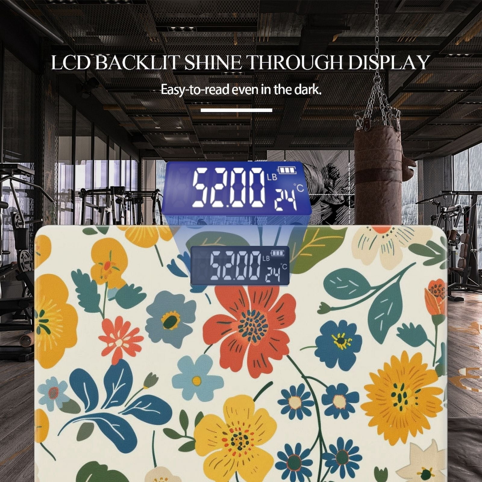 Bathroom Scale, Highly Accurate Digital Body Scale,Precisely Measures Weight up to 400 lbs-Vintage Floral Pattern On White Background