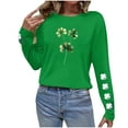 thumbnail image 4 of Ohufall Women's St Patrick's Day T-Shirt Lucky Irish Long Sleeve Shamrock Graphic Tees Tops, 4 of 5