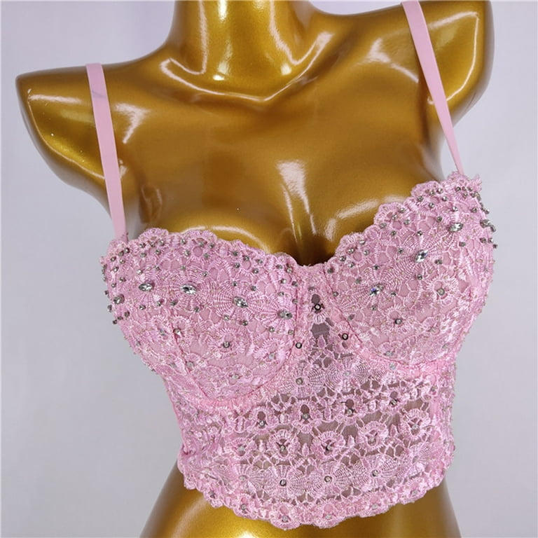 JDEFEG Cotton Bandeau Tube Top Pins Beads Brilliant Diamonds Shaping Fish  Bones Wearing Bra Showing Clothes Gathering Women's Fashion in Heavy  Industry Slings Cute Womens Top Polyester Pink S 
