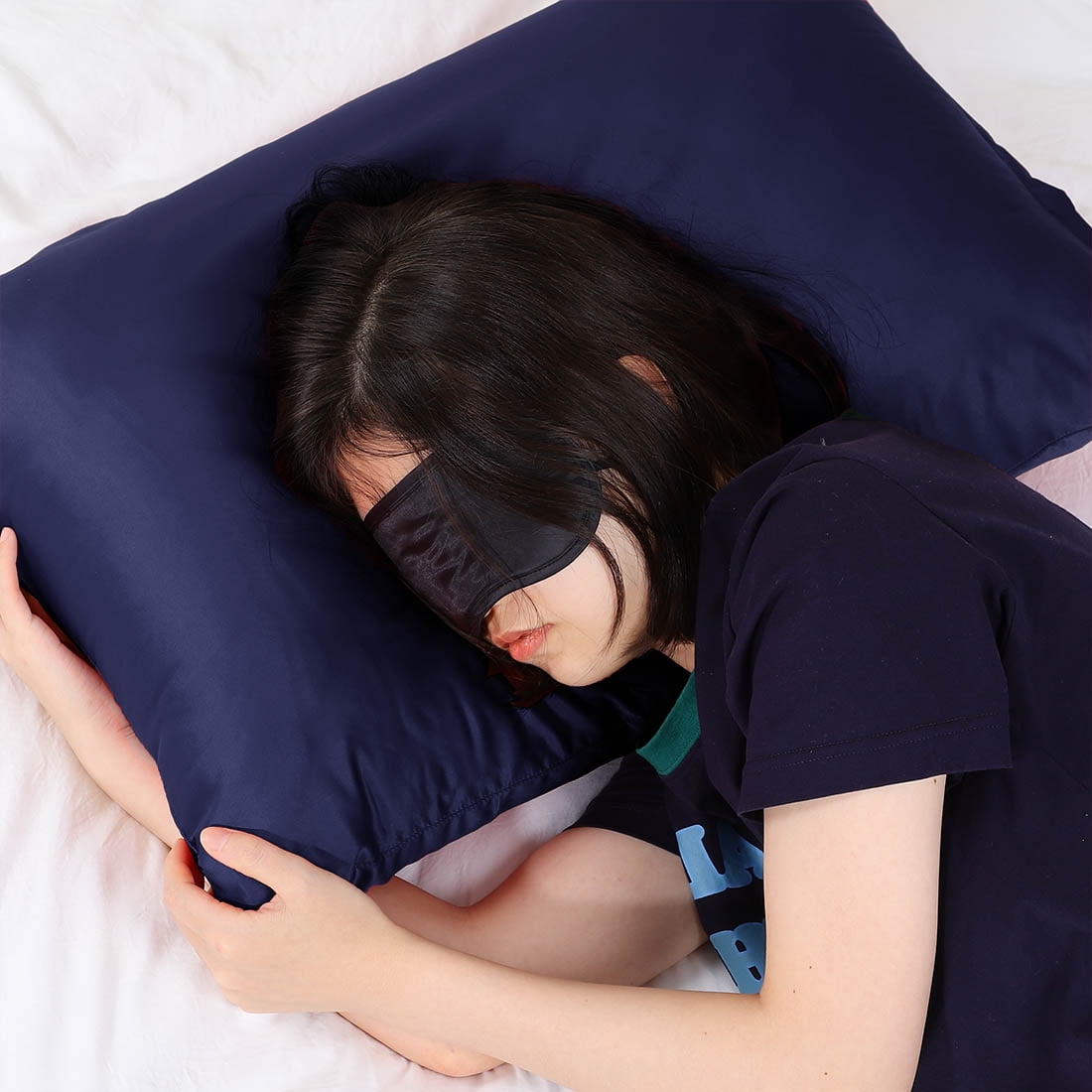 Unique Bargains Pillow Covers Silky Satin Zipper Pillowcases Set of 2 Navy 21" x 31"