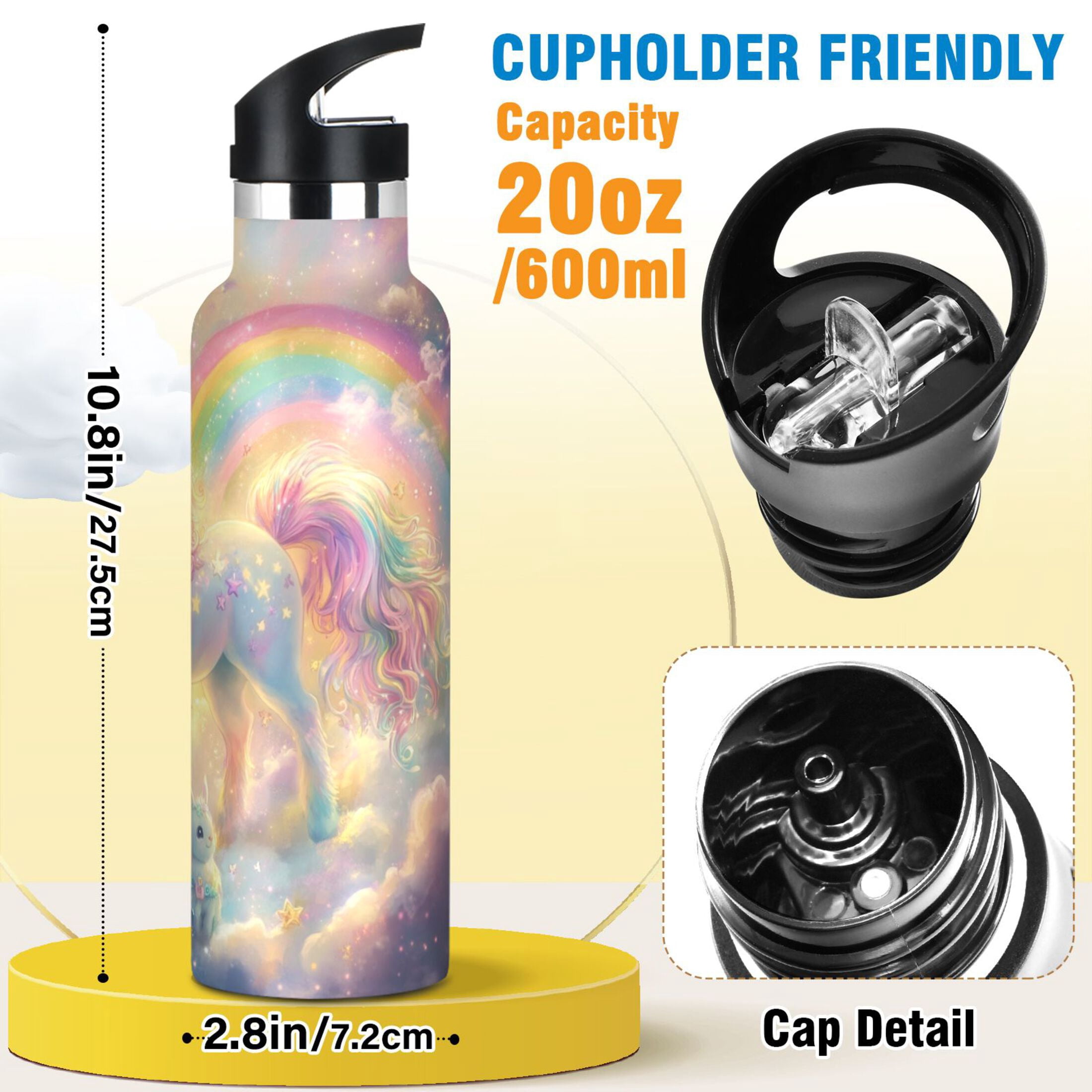 Kids Insulated Stainless Steel Sports Water Bottle 600ml (20oz) Beautiful Unicorn