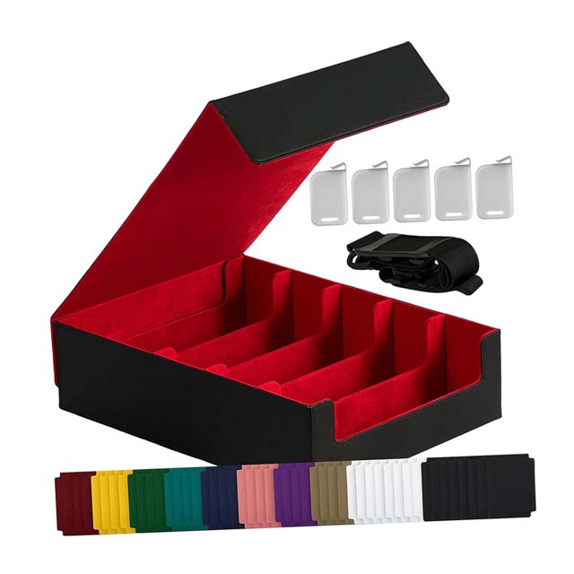lionlar Card Deck Box Dustproof Collectibles with 24 Dividers and 5 Stands Container Red