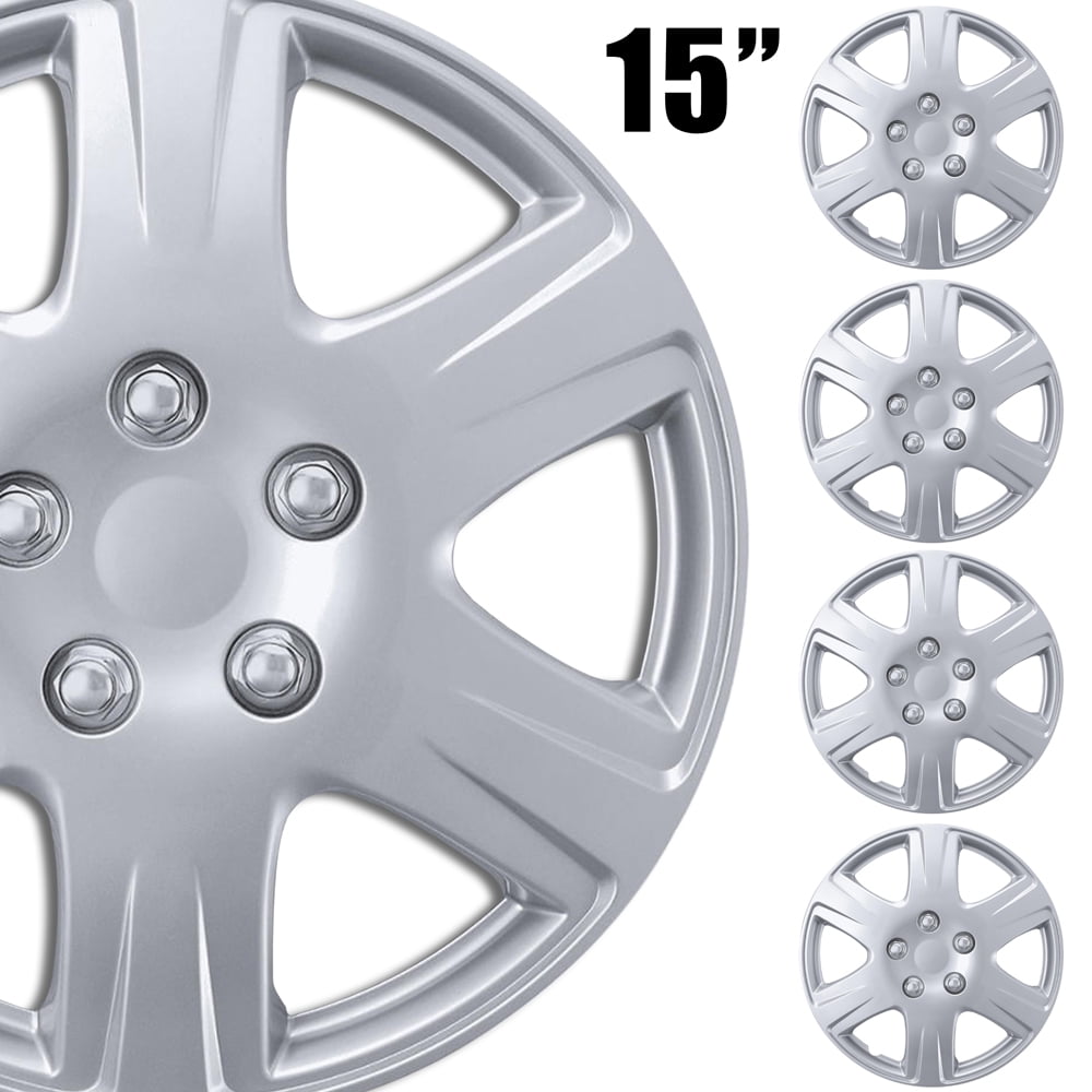 BDK 15 Inch Set 4-Pack Premium 15 Wheel Rim Cover Hubcaps OEM Style Replacement Snap On Car Truck SUV Hub Cap 