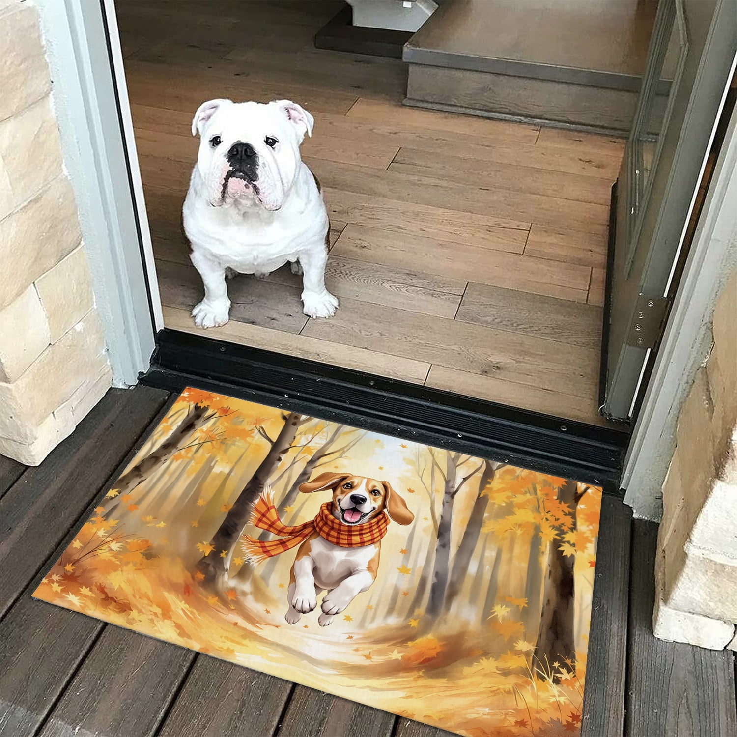 Welcome Fall Beagle Strolling Through the Autumn Maple Forest Doormat Beagles Dog Lover Gifts Idea Indoor Outdoor Welcome Mat - 12012