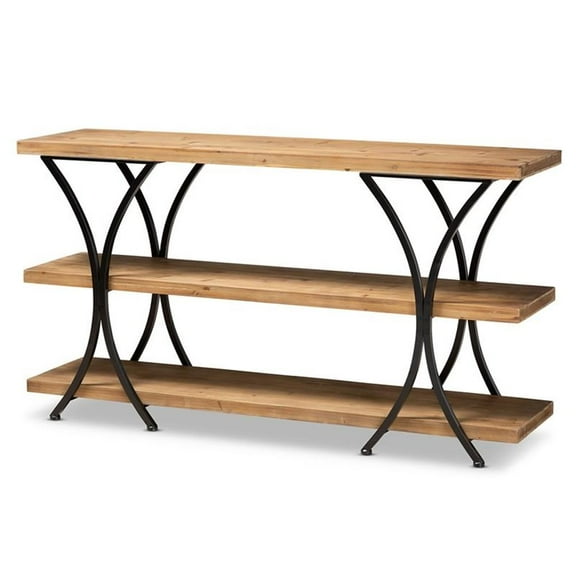 Bowery Hill Brown Finished Wood and Black Finished Metal Console Table