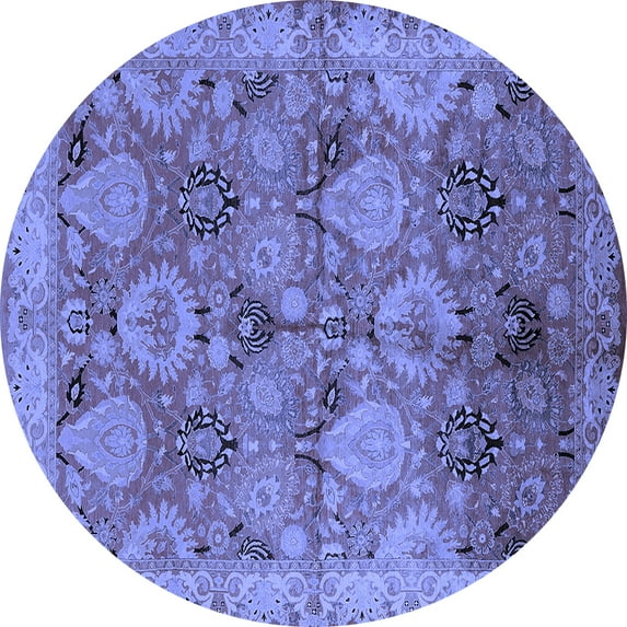 Ahgly Company Machine Washable Indoor Round Oriental Blue Industrial Area Rugs, 3' Round