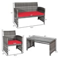 thumbnail image 3 of Costway 4PCS Patio Rattan Conversation Glass Table Top Cushioned Sofa Red, 3 of 8