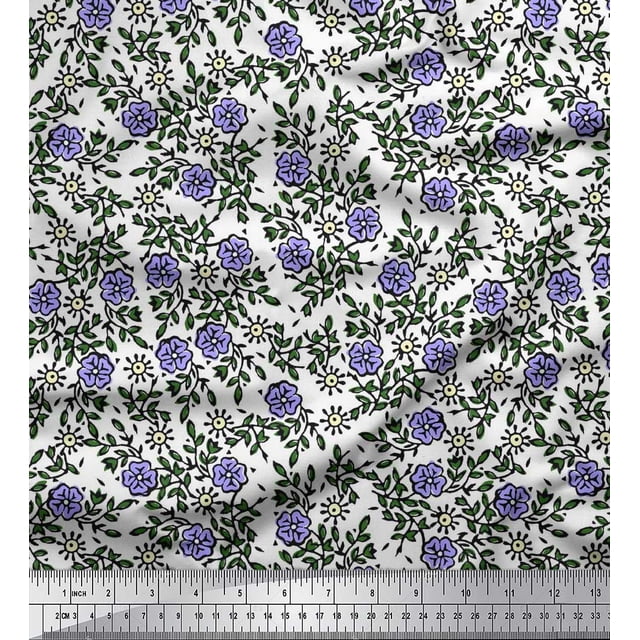 Soimoi Velvet Fabric Leaves & Floral Block Print Fabric by The Yard 58 Inch Wide