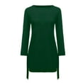 thumbnail image 3 of Summer Clearance! Zpanxa Summer Dress Women Fashion O-neck Solid Bow Elegant Straigth Dress Spring Loose Mini Dresses Womens Dresses Green XL, 3 of 5