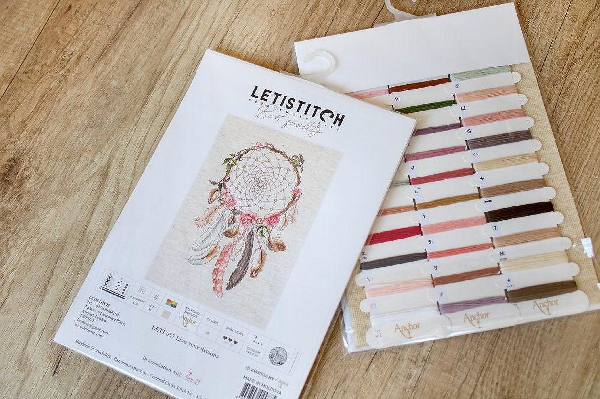Counted Cross Stitch Kit Live Your Dreams Leti957 Needlework  Easy Small Beige Canvas Cotton By LetiStitch