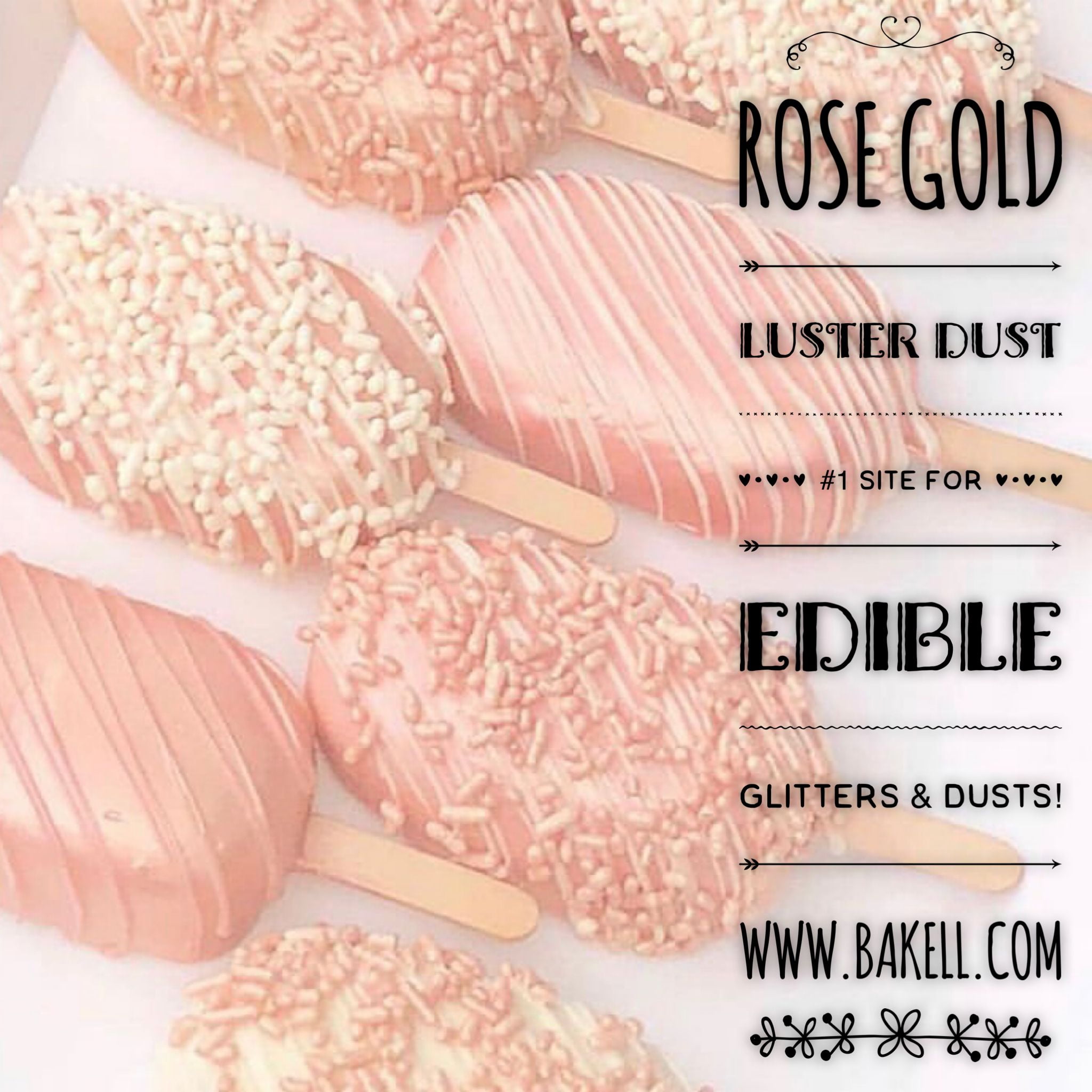 Rose Gold Heart Shimmer Shapes Bulk Size - Edible Glitter Dust Manufacturer - Bakell 40G