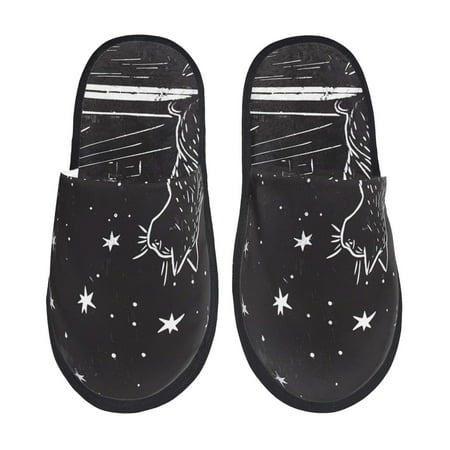 

Tideii Star Gazing Cat Illustration for Home Indoor Cotton Slippers Autumn and Winter EVA Plush Slippers Household Supplies Unisex-Medium