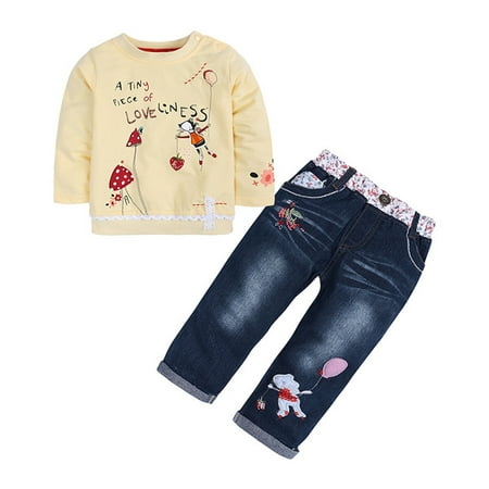 

EHTMSAK Toddler Baby Children Girl Boy 2PCS Long Sleeve Floral Outfits Clothing Set Pullover Hoodie and Pants Set Yellow 1Y-6Y 90