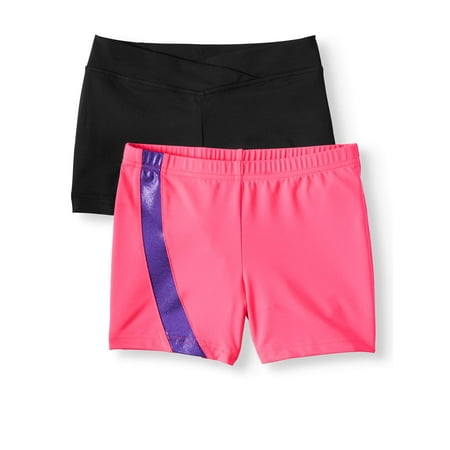 Dance Shorts - Danskin Now Girl's 2 pack shorts, Pink Side Inset short and Black Premium Nylon dance Short
