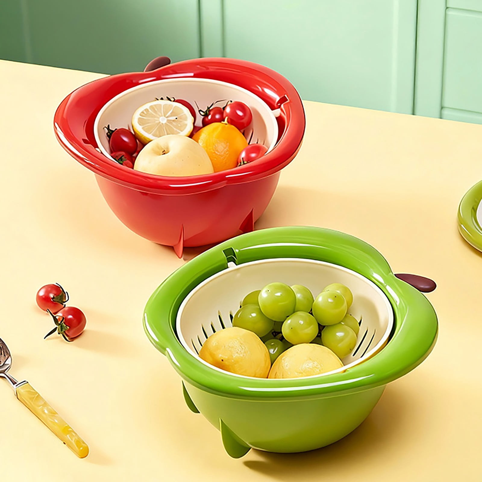 Barhoo Fruit Shaped Plastic Colander C, Food Grade Durable Long-Lasting Strainer for Draining Fruits Vegetables Noodles, Kitchen Sieve, 1Pc