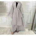 thumbnail image 5 of IBTOM CASTLE Muslim Chiffon Abaya for Women Open Front Cardigan Modest Dress with Hijab Scarf Middle East Arabian Robe Islamic Long Dress L Light Gray, 5 of 8