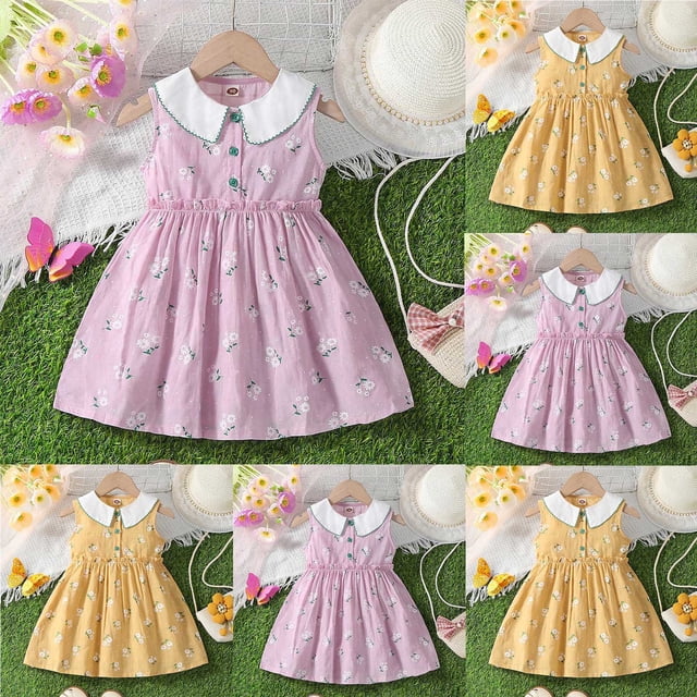 JDQJBZ Robe de Fête d'Anniversaire pour Filles Tout-Petits Sans Manches Florale Col Rond Tutu Princesse Bébé Robe d'Été